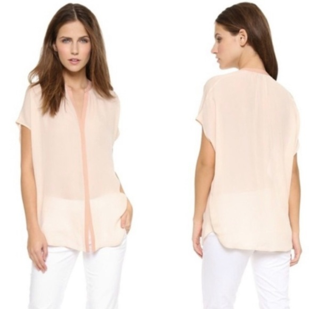 VINCE Rosetan Contrast Placket‎ Silk Blouse Small